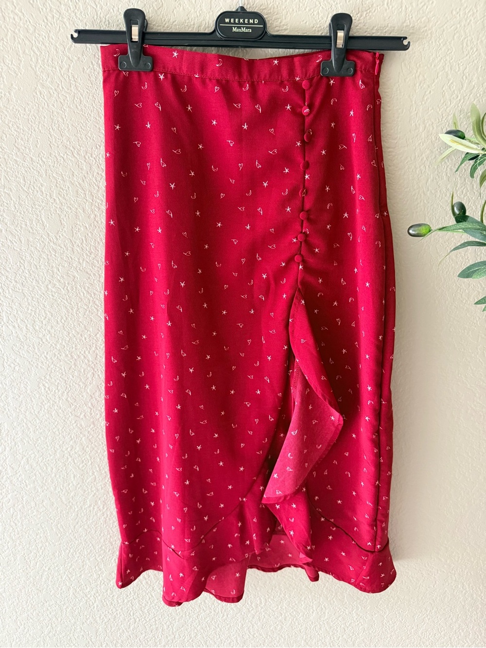 Red Printed Midi Skirt - Picture 1 of 4